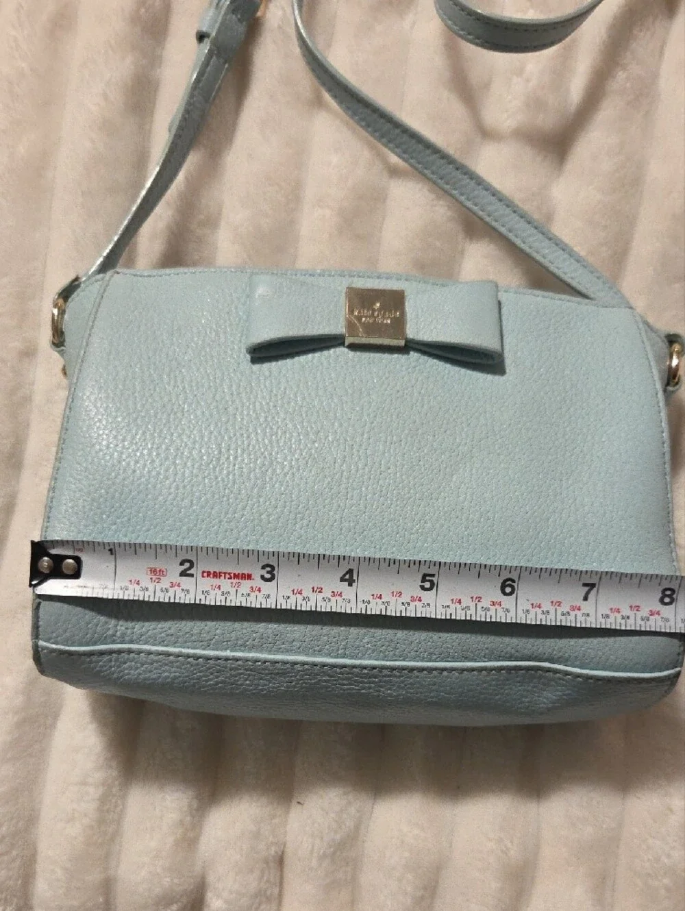 kate spade light blue pebbled leather bow crossbody